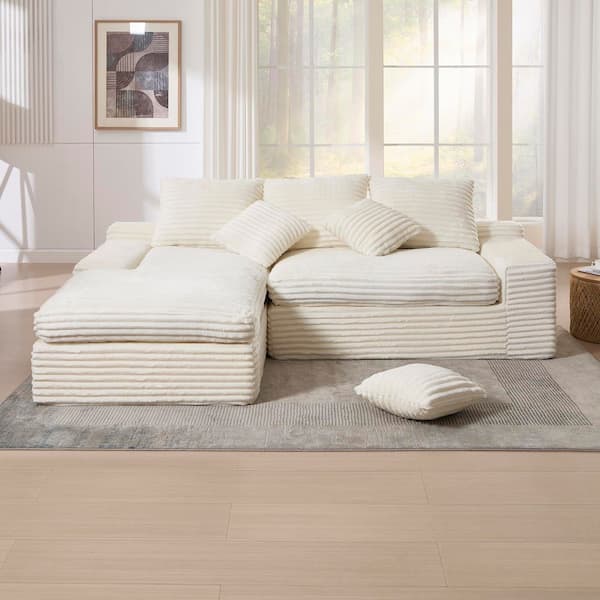 4-Seats Modular Sectional 98 in. W Armless Fabric L-Shaped Performance Fabric Sofa in Cream with Chaise