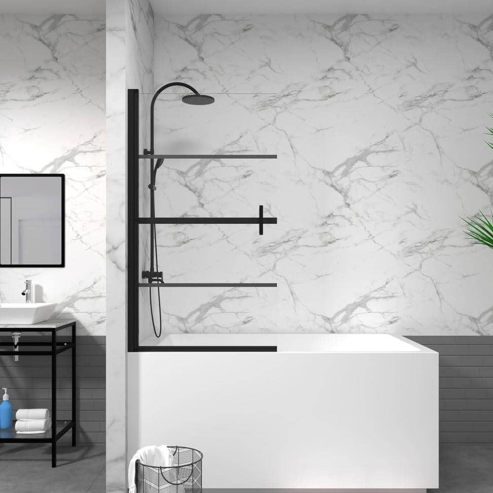 32 in. W x 55 in. H Pivot Tub Door in Black with Clear Tempered Glass price history on PriceWatchPro