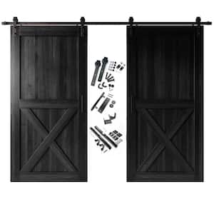Double Door ~室内扉~ HOMACER 54 in. x 84 in. X-Frame Black Double Pine Wood