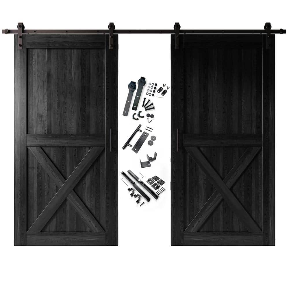 60 in. x 84 in. X-Frame Black Double Pine Wood Interior Sliding Barn Door with Hardware Kit, Non-Bypass price history on PriceWatchPro