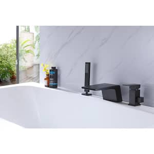 Single-Handle Deck Mount Roman Tub Faucet with Hand Shower in Matte Black