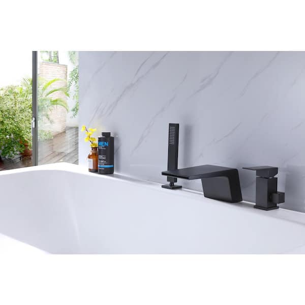 Nestfair Single-Handle Deck Mount Roman Tub Faucet with Hand Shower in Matte Black