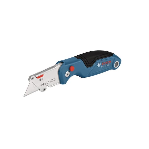 Folding Utility Knife with Integrated Blade Storage, Thumb Rest, and Includes Belt Clip, Strap Cutter, 3-Blades