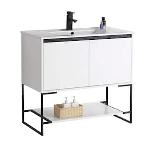 Urbania 36 in. W x 18.5 in. D x 33.5 in. H Bath Vanity in Matt White with Ceramic Vanity Top in White with White Basin