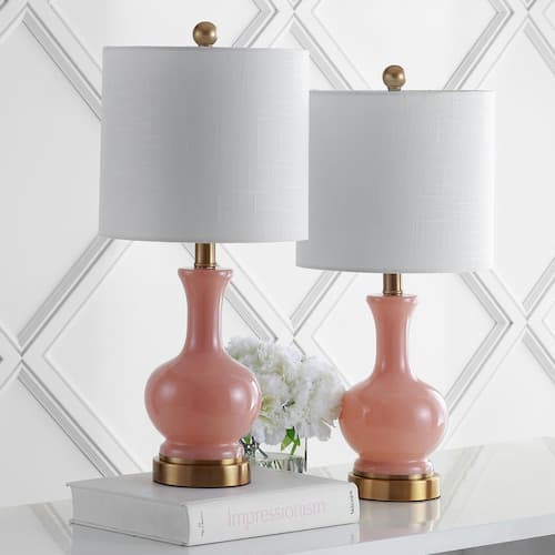 Cox 22 in. Light Coral Metal/Glass LED Table Lamp (Set of 2) JONATHAN Y Lamp Sets