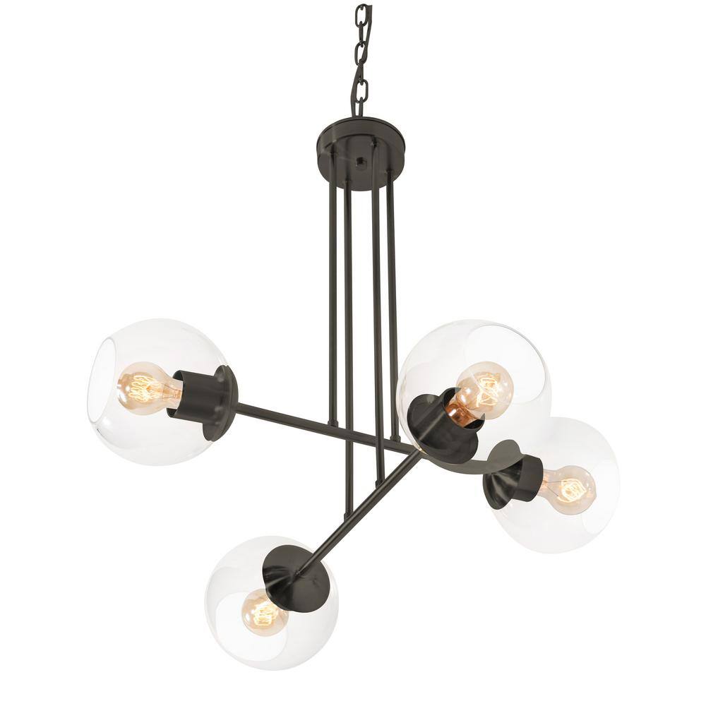 Jamie 25" Clear Globe Glass Pendant in Satin Nickel and Black