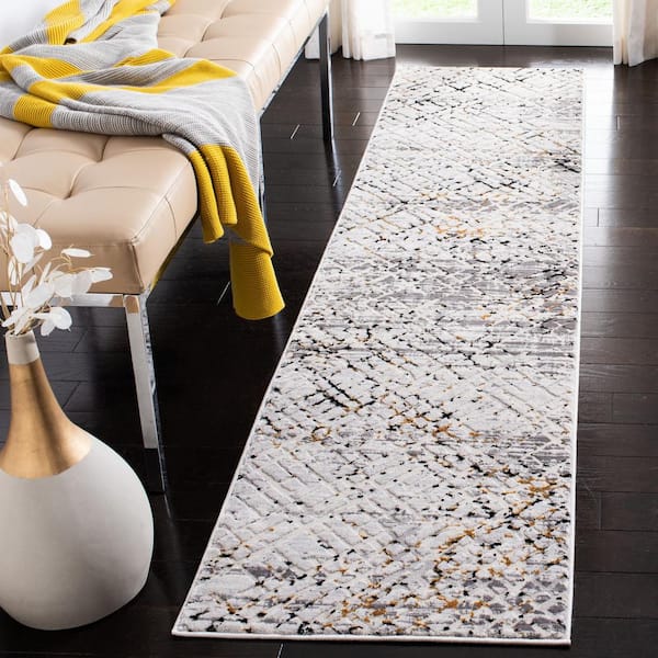 Amalfi Cream/Charcoal 2 ft. x 8 ft. Abstract Diamond Runner Rug