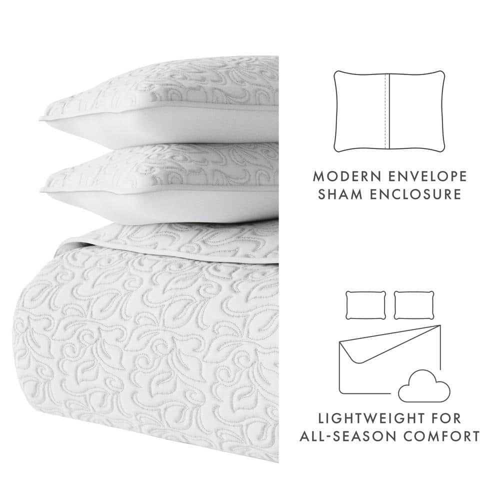 Light Gray Reversible Microfiber Full Quilt Set