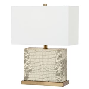 Delia 20.5 in. Cream/Brown Faux Alligator Table Lamp with Off-White Shade