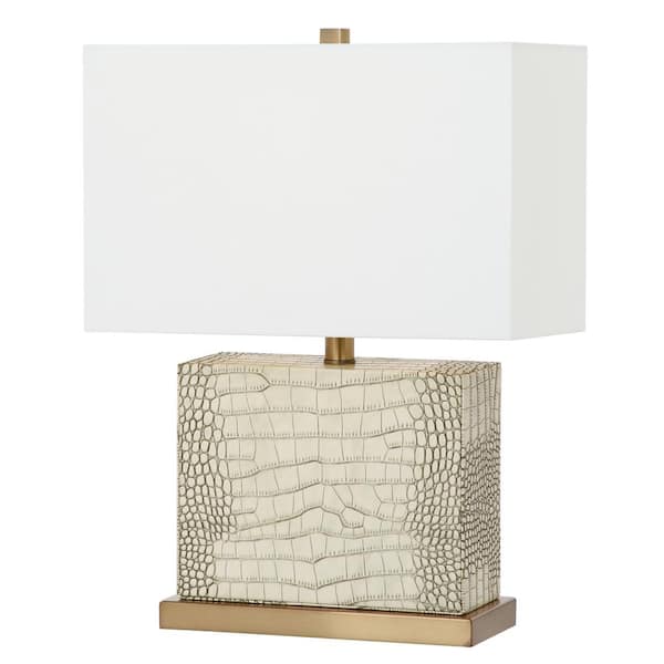 SAFAVIEH Delia 20.5 in. Cream/Brown Faux Alligator Table Lamp with Off-White Shade