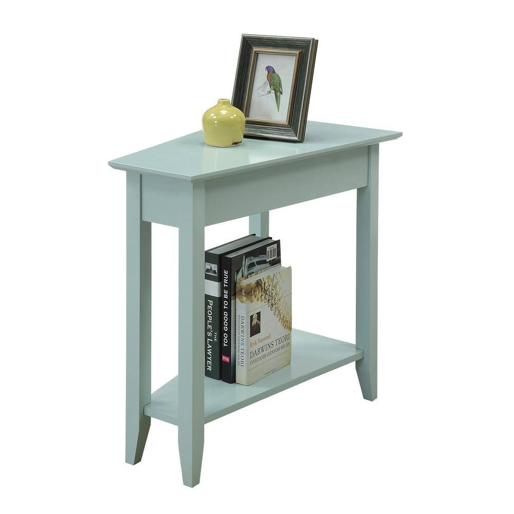 Triangular Birch Wood Wedge End Table in Sea Foam Blue