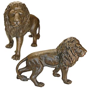 Guardian Lion Cast Bronze Right and Left Garden Statue Set (2-Piece)