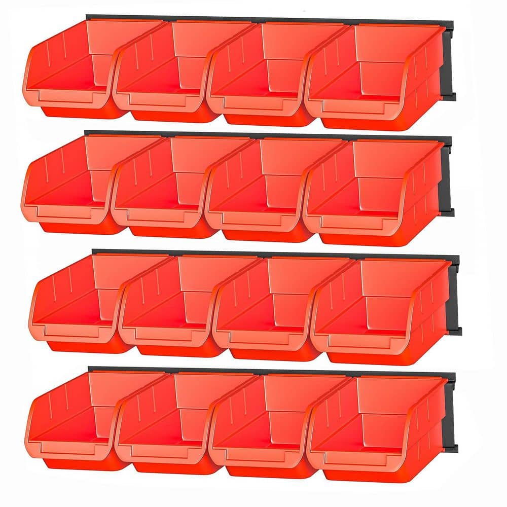 Wall Mounted Orange Plastic Storage Rack with Steel Rails, Customizable Removable Bins, 16 pcs, Efficient Tool Organizer price history on PriceWatchPro