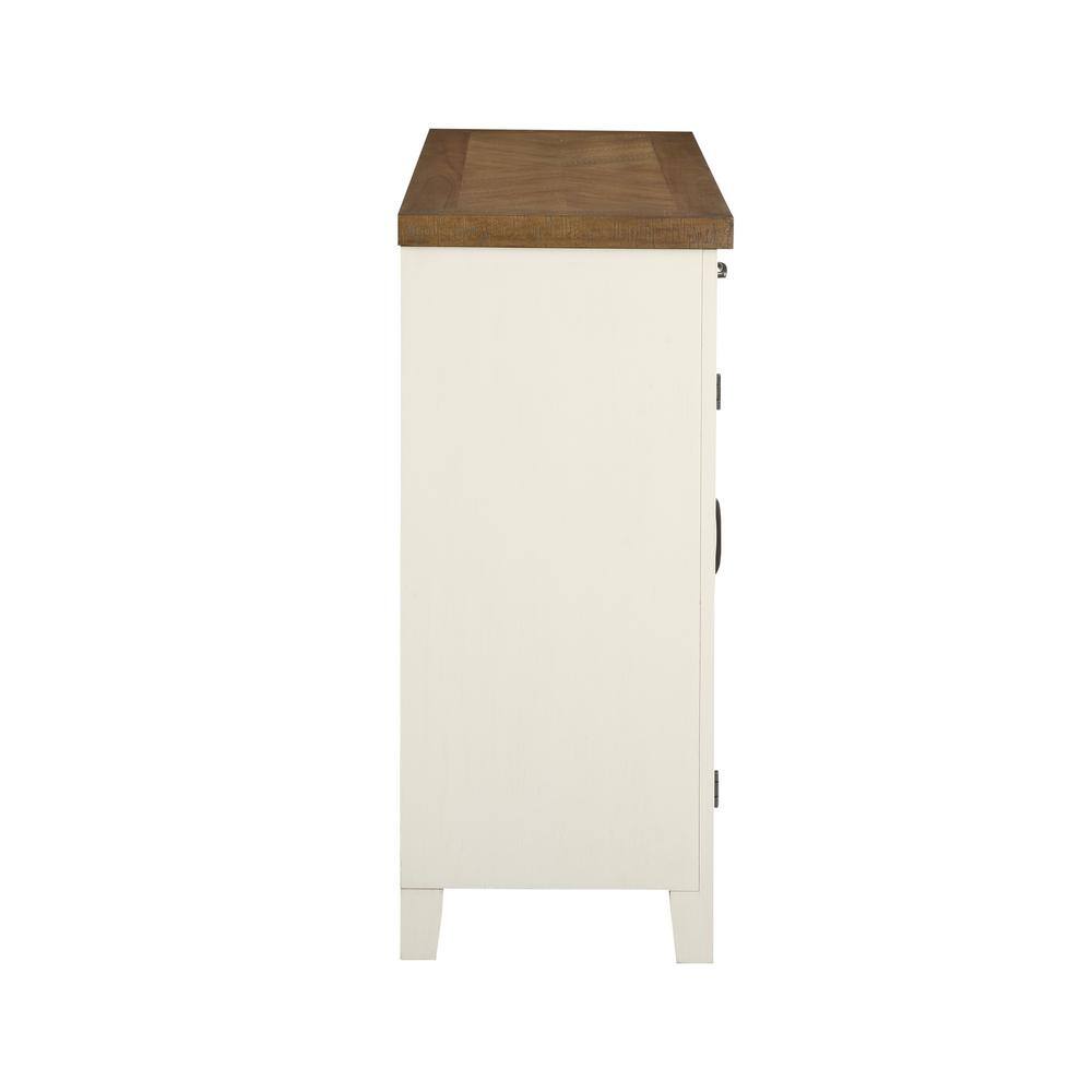 Hyland Off White and Honey Brown Wood Server with Glass Doors