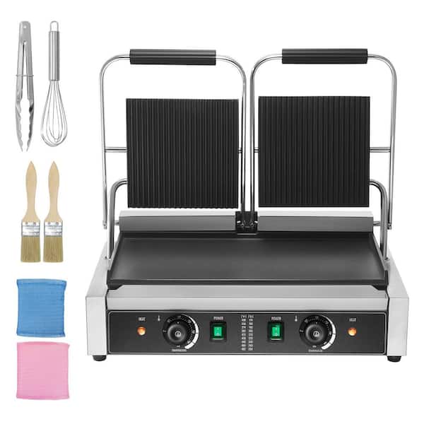 3,600 W Commercial Panini Grill, Electric Sandwich Maker, Stainless Steel Double Press, Temp Control, 19 x 9 in.