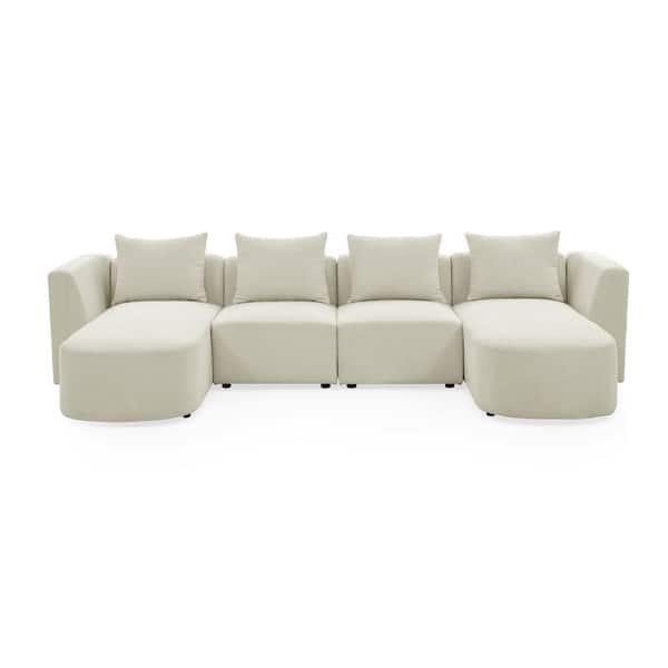 ANGELES HOME 4-Piece U-Shaped Polyester Modular Sectional Sofa in Beige