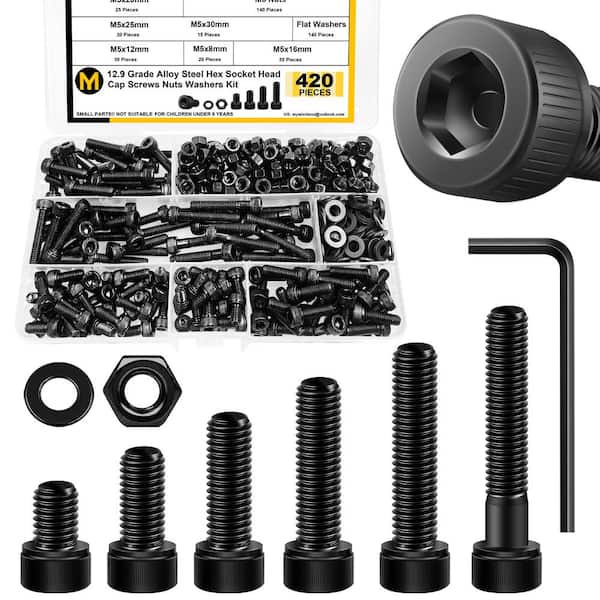 MYWISH 420-Piece M5 Assorted Bolt and Screw Kit-12.9 Carbon Steel, Black Finish