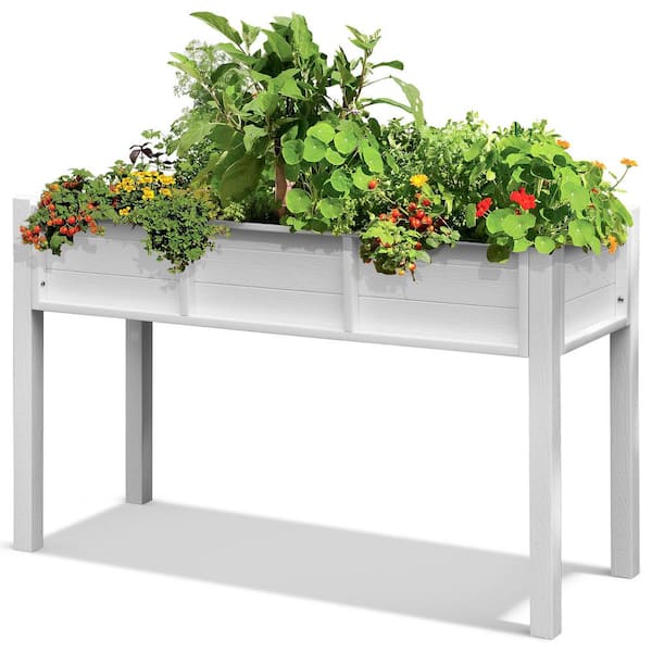 DEXTRUS 47 in. x 17 in. White Plastic Garden Raised Planter Box with Drainage Holes