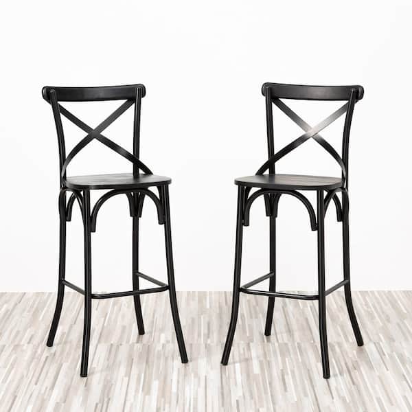 Glitzhome 43.00 in. H Black Steel Bar Stool with Solid Elm Glitzhome 43.00 in. H Black Steel Bar Stool with Solid Elm