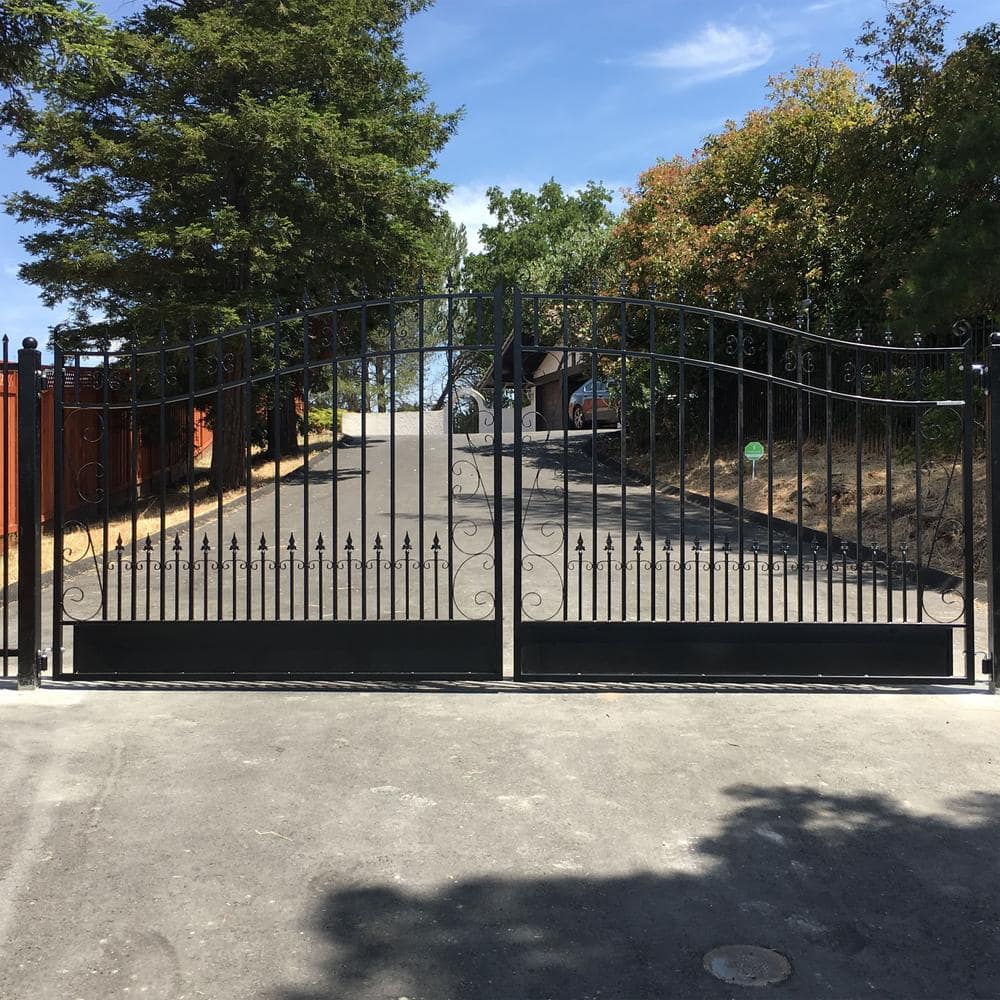Venice Style Black Steel Dual Swing Driveway Gate 14 x 6 Feet