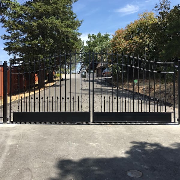 Venice Style 14 ft. x 6 ft. Black Steel Dual Driveway Fence Gate