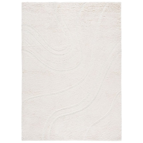 Casablanca Shag 9 ft. x 12 ft. Ivory High-Low Swirl Area Rug