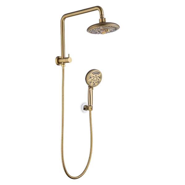 Flynama 1-Spray Patterns 10 in. Dual Wall Mount Fixed Shower Heads with 2.2 GPM with Screw-Free Installation in Brushed Gold