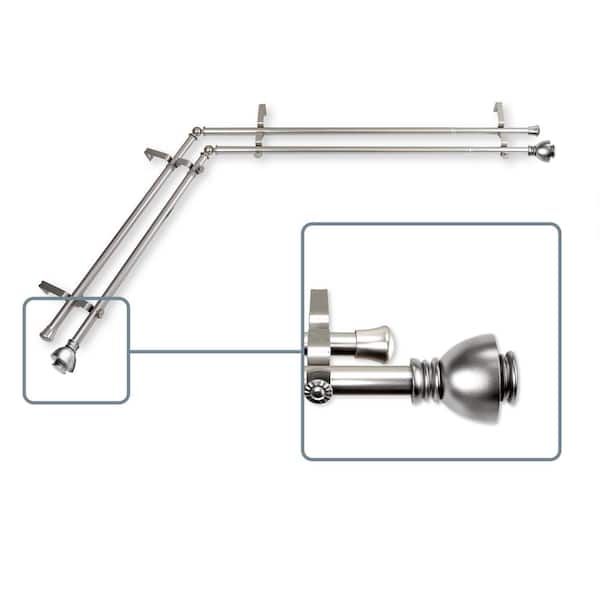 Unbranded 28 in. to 48 in. Adjustable 13/16 in. Corner Window Double Curtain Rod in Satin Nickel with Friedman Finials
