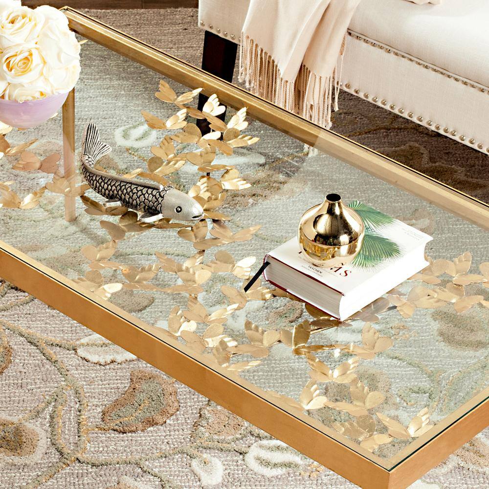 Ethereal Antique Gold Rectangular Butterfly Coffee Table