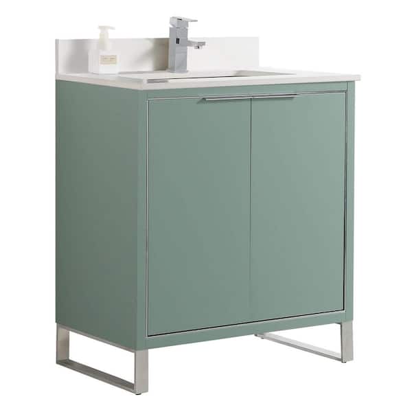 FINE FIXTURES Opulence 30 in. W x 18 in. D x 33.5 in. H Bath Vanity in Mint Green with White Carrara Single sink Top