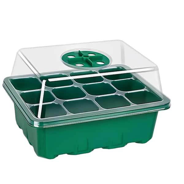 Green Plastic Seed Starter Trays with Humidity Dome and Base for Plant Propagation and Seeds Growing Starting (5-Pack)