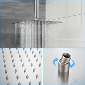 Lotus 3-Spray Patterns With High Pressure 16 in. Ceiling Mount Dual Shower Heads in Brushed Nickel Valve Included