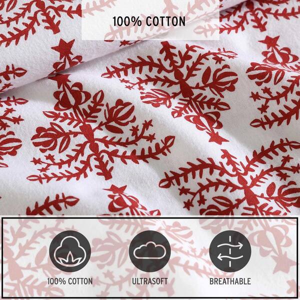 Eddie Bauer Jolly Trees 3-Piece Ivory/Red Flannel Twin Sheet Set