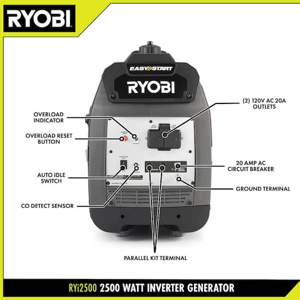 RYOBI 2500-Watt Recoil Start Gas Powered Inverter Generator with