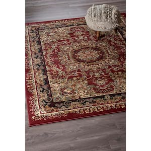 Sienna Persian Red/Black 7 ft. 9 in. x 9 ft. 5 in. Medallion Plush Indoor Area Rug