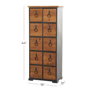 10 Drawer Brown Wood Tall Cupboard Style Chest with Bolted Ring Handles 44 in. X 19 in. X 12 in.