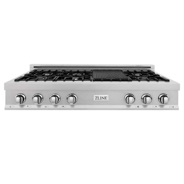 48 in. Legacy Gas Rangetop with 7 Burners and Porcelain Cooktop in Satin Stainless Steel