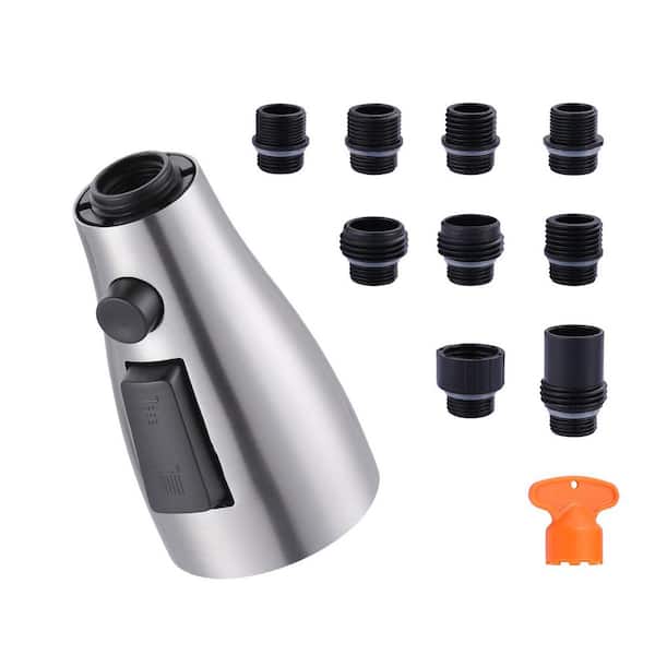 1/2 in. 3-Function Pull Down Kitchen Faucets Spray Head with 9-Adapters in Brushed Nickel