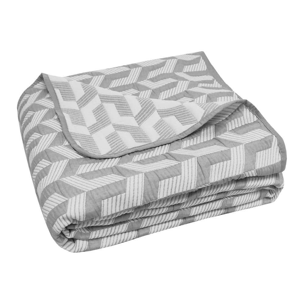 Torino Geo Grey Reversible Jacquard Cotton Blend Quilt Set - Twin