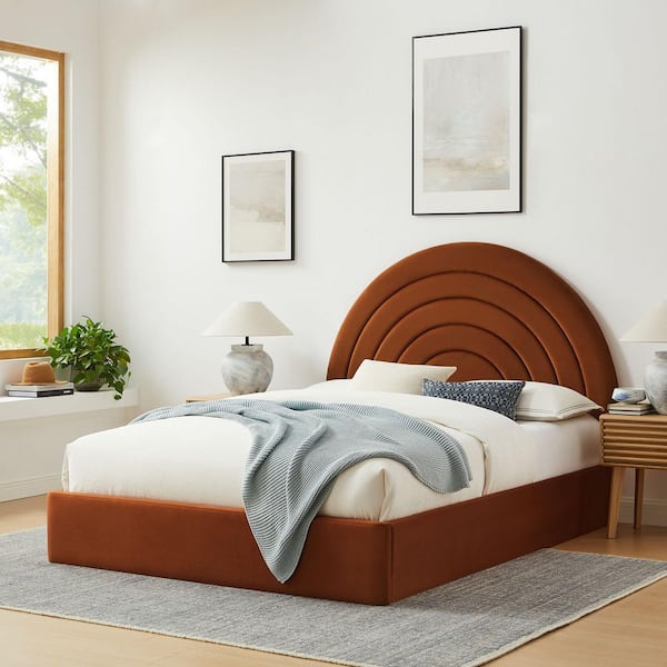 Solana Brown Wood Frame Full Platform Bed with Arch-Shaped Headboard