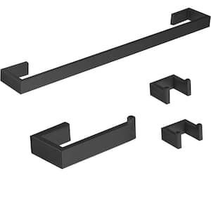 Wall Mounted 4-Piece Bath Hardware Set with Towel Bar Toilet Paper Holder Towel Hooks in Matte Black