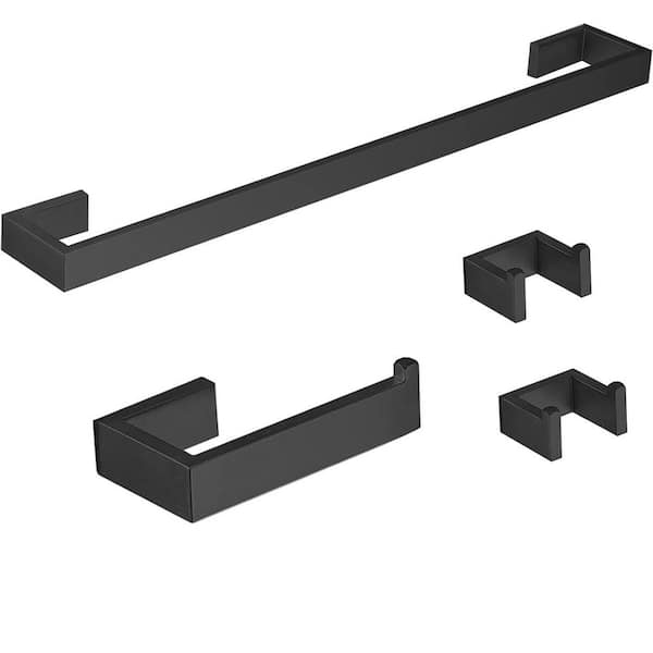 ATKING Wall Mounted 4-Piece Bath Hardware Set with Towel Bar Toilet Paper Holder Towel Hooks in Matte Black