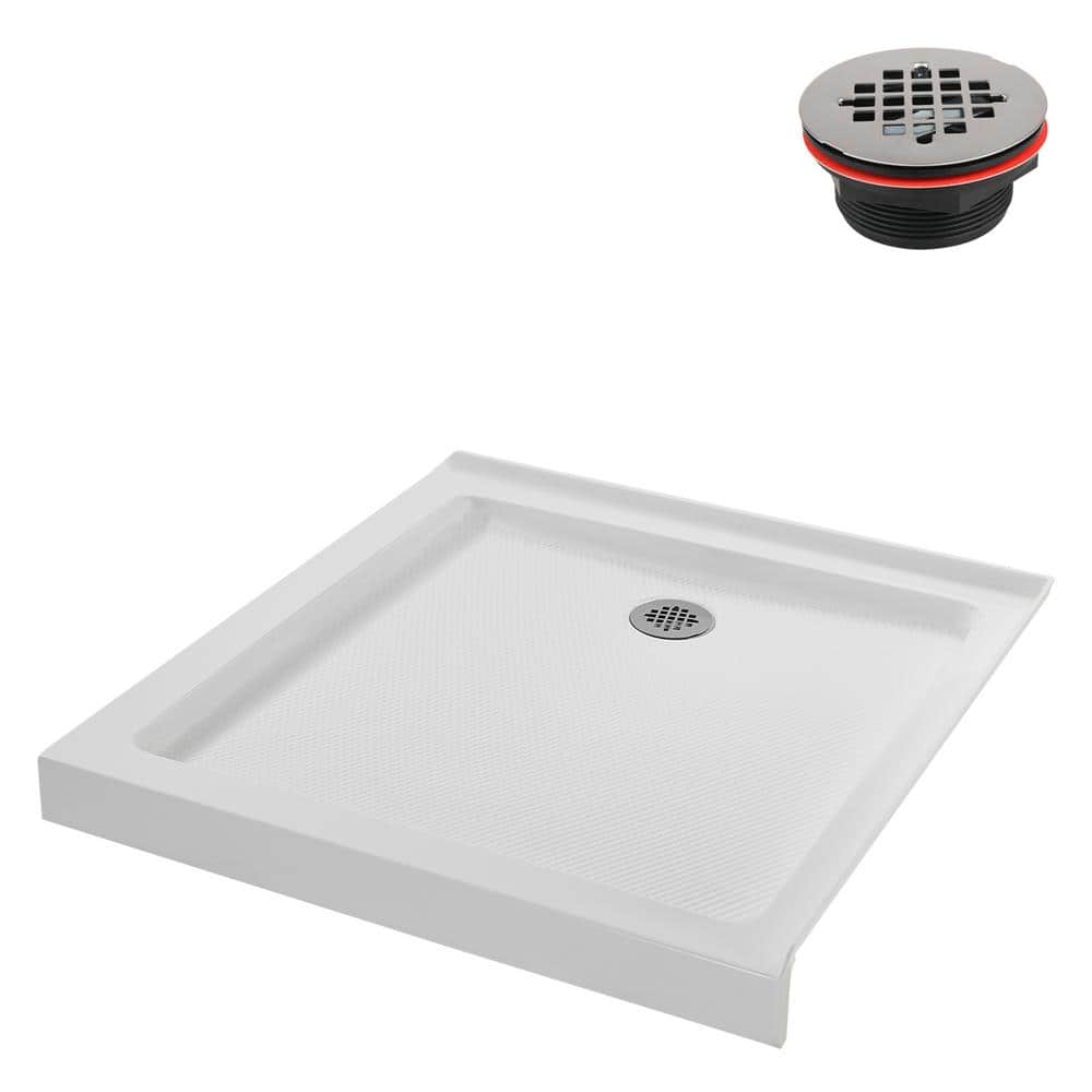 36'' Square Glossy White Acrylic Shower Base with ABS Drain