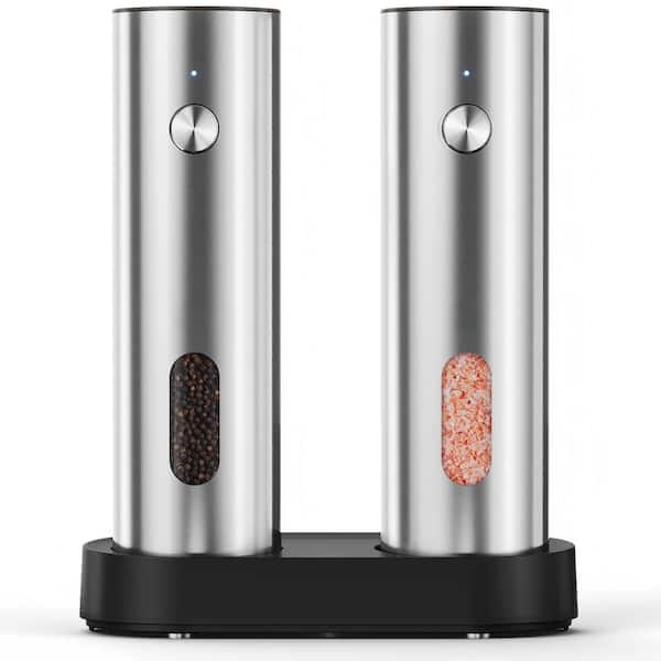 Electric Salt and Pepper Grinder Set with Rechargeable Base, Refillable Pepper Mill with Led Light for Kitchen