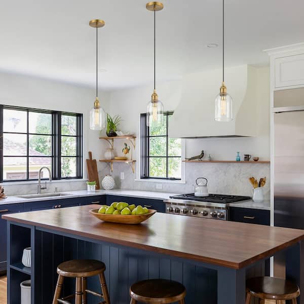 Modern 4.75 in. 1-Light Gold Mini Pendant Light with Clear Glass Shade, Crystal Bulb Included