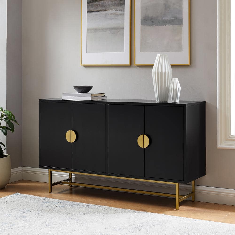 Blair 54" Matte Black and Gold Mid-Century Modern Sideboard