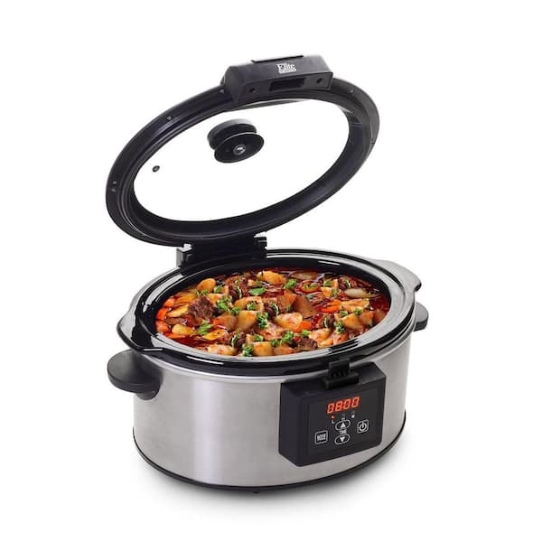 Elite 6 Qt. Programmable Stainless Steel Slow Cooker with Removable Cooking Surface