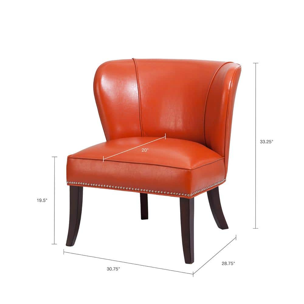 Sunset Orange Faux Leather Armless Accent Chair