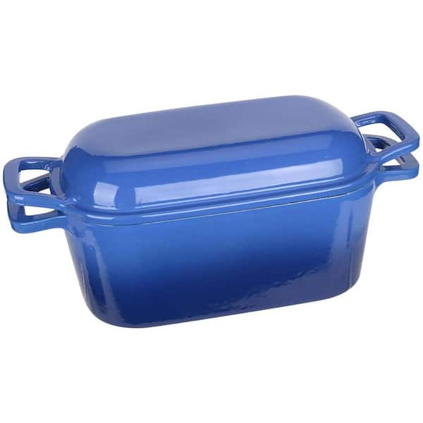 3.6 qt. Oval Cast Iron Dutch Oven in Blue Enamel with Lid for Sourdough Bread Baking and Crispy Crust