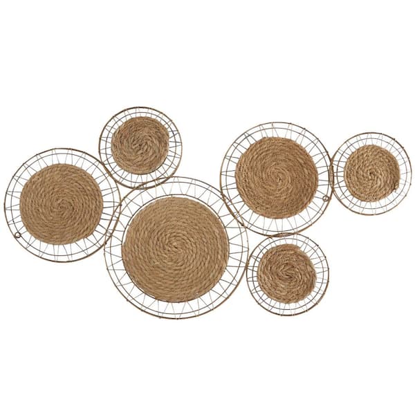 Novogratz 40 in. x  21 in. Dried Plant Brown Handmade Woven Plate Wall Decor with Intricate Patterns